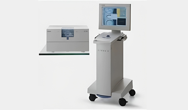 Dental laboratory equipment: stationary analyzer unit and mobile diagnostic machine with monitors.