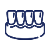 Simple blue cake icon with four candles on top, representing celebrations and dental milestones.