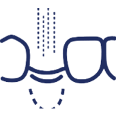 Stylized dental icon showing a tooth with water stream and smile lines representing dental care services.