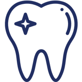 Tooth outline with sparkle and shine icons representing dental care and clean teeth.
