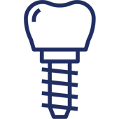 Dental implant icon with crown and threaded post structure for West River Dental Care.
