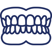 Dental illustration showing upper and lower teeth in proper alignment and bite.