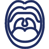 Stylized dental icon featuring open mouth with teeth and tongue for dental care branding.