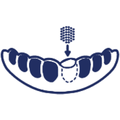 Dental X-ray showing teeth arrangement with microphone icon above, representing dental care imaging.