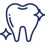 Tooth icon with sparkles representing dental care and cleaning services.