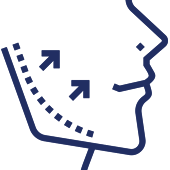 Profile of human head with arrows indicating dental treatment direction and growth.